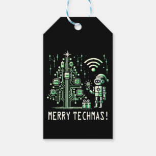 AI Robot with Tech Christmas Tree – Merry Techmas Gift Tags