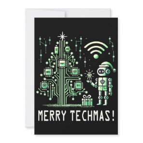 AI Robot with Tech Christmas Tree – Merry Techmas Invitation