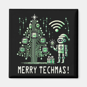AI Robot with Tech Christmas Tree – Merry Techmas Magnet