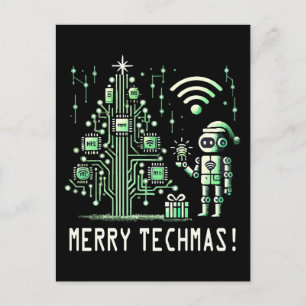 AI Robot with Tech Christmas Tree – Merry Techmas Postcard