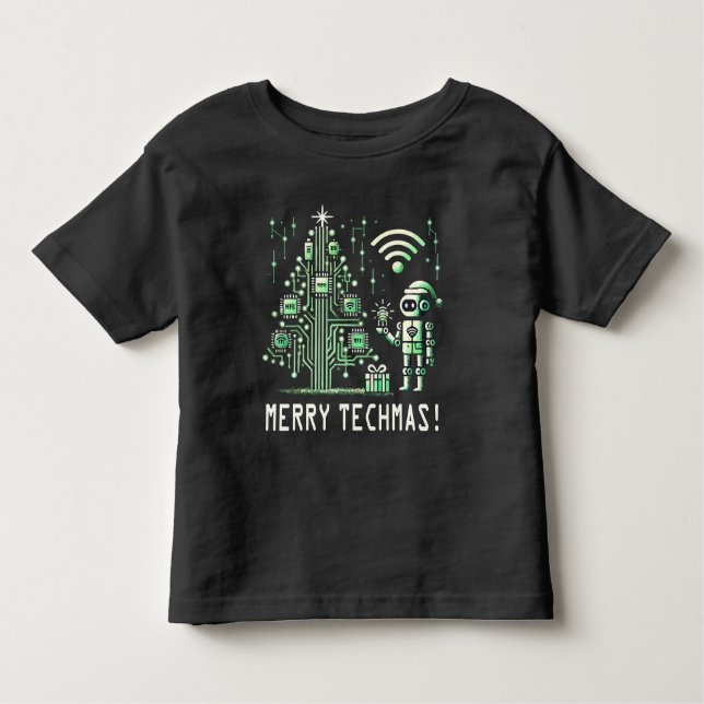 AI Robot with Tech Christmas Tree – Merry Techmas Toddler T-shirt (Front)