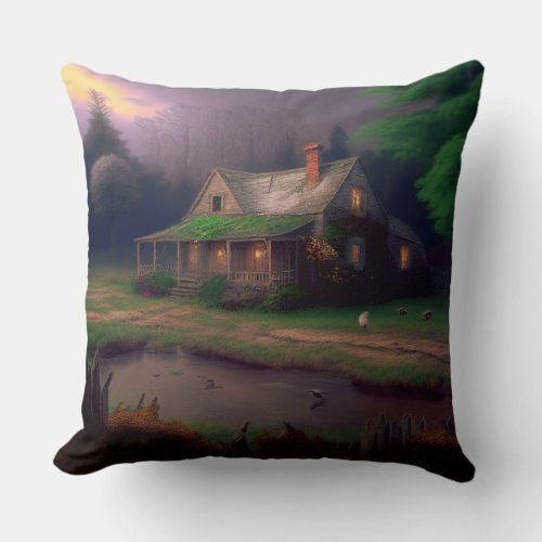 AI _ Rustic Cottage Throw Pillow