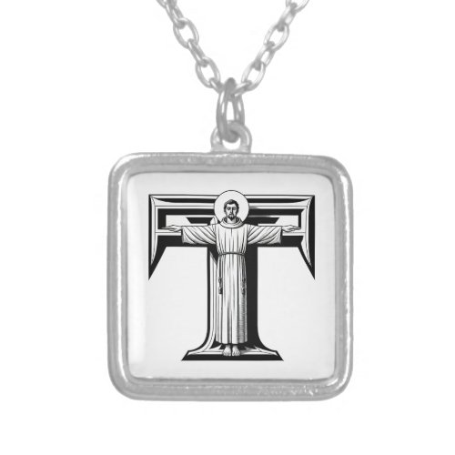 AI Saint Francis of Assisi as a Franciscan Tau 1 Silver Plated Necklace