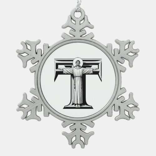 AI Saint Francis of Assisi as a Franciscan Tau 1 Snowflake Pewter Christmas Ornament
