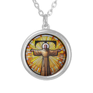 AI Saint Francis of Assisi as a Franciscan Tau 3 Silver Plated Necklace