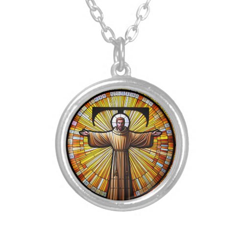 AI Saint Francis of Assisi as a Franciscan Tau 3 Silver Plated Necklace
