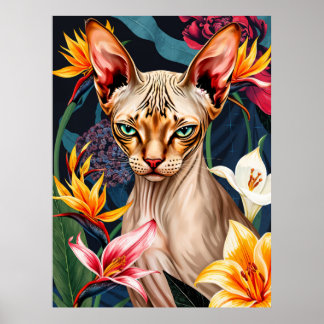 AI Sphynx Cat Portrait – Bold & Colorful Art Poster