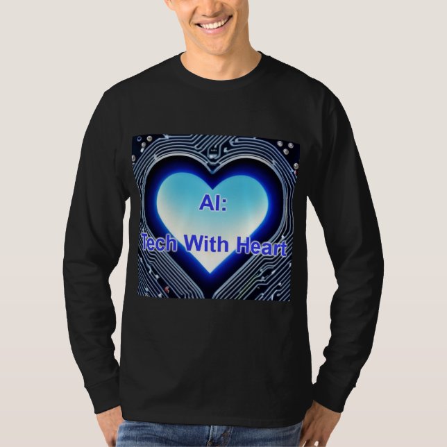 AI: Tech with Heart Men's Long Sleeve Black T-Shirt (Front)