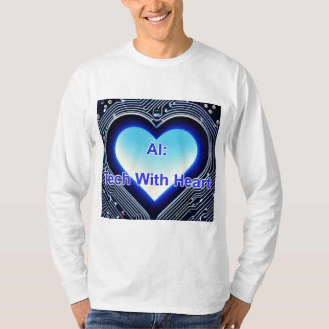 AI: Tech with Heart Men's Long Sleeve White T-Shirt (Front)
