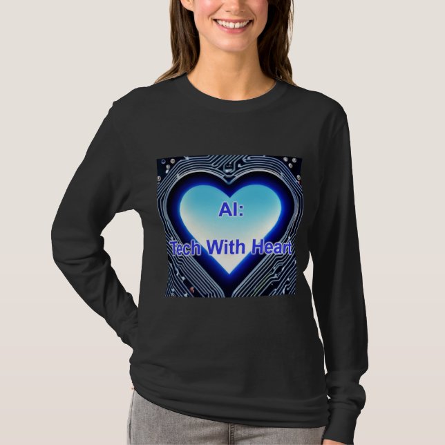 AI: Tech with Heart Women's Long Sleeve Black T-Shirt (Front)