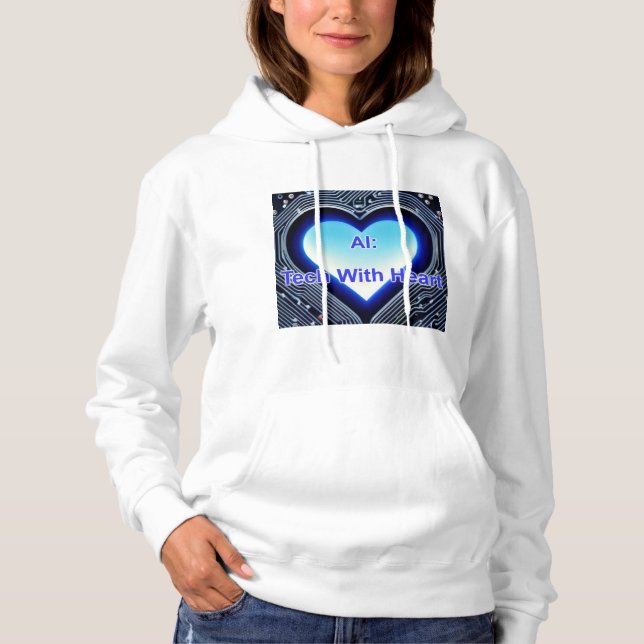 AI: Tech with Heart Women's White Hoodie (Front)