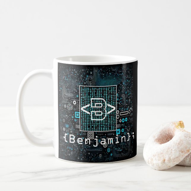 Ai - Technology - Coding Monogram - Letter B Coffee Mug (With Donut)