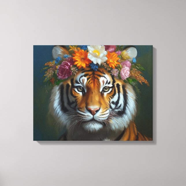 AI Tiger with flowers Canvas Print (Front)