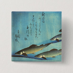 Ai (Trout) - Hiroshige's Color Japanese Fish Print Button
