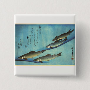 Ai (Trout) - Hiroshige's Color Japanese Fish Print Button
