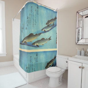 Ai (Trout) - Hiroshige's Color Japanese Fish Print Shower Curtain