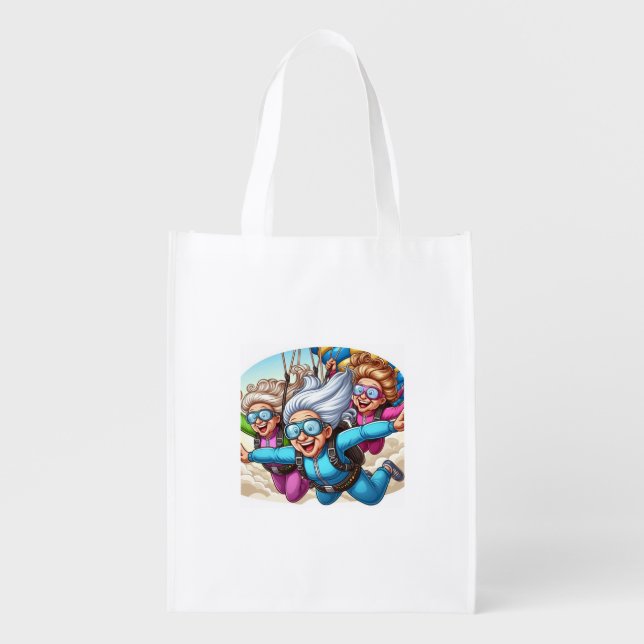 Ai Ultra Grannies GO SkyDiving Grocery Bag (Front)