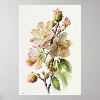 AI wall art apple blossoms in vintage style on
