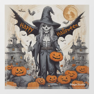AI Winged Skeleton Halloween Window Cling Decal