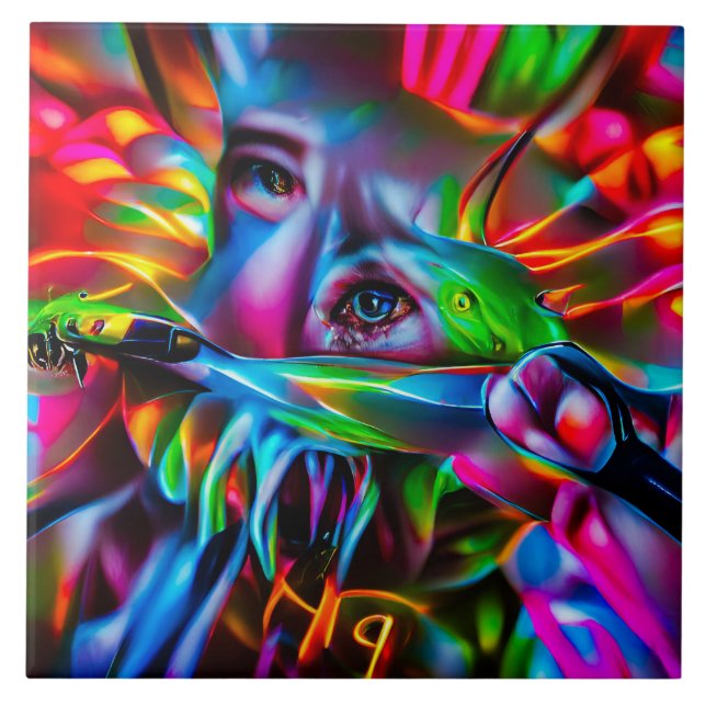 Aichmophobia:  Vivid Surreal Art Ceramic Tile (Front)