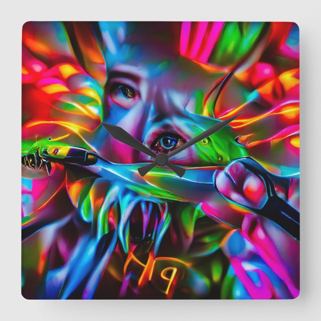 Aichmophobia:  Vivid Surreal Art Square Wall Clock (Front)