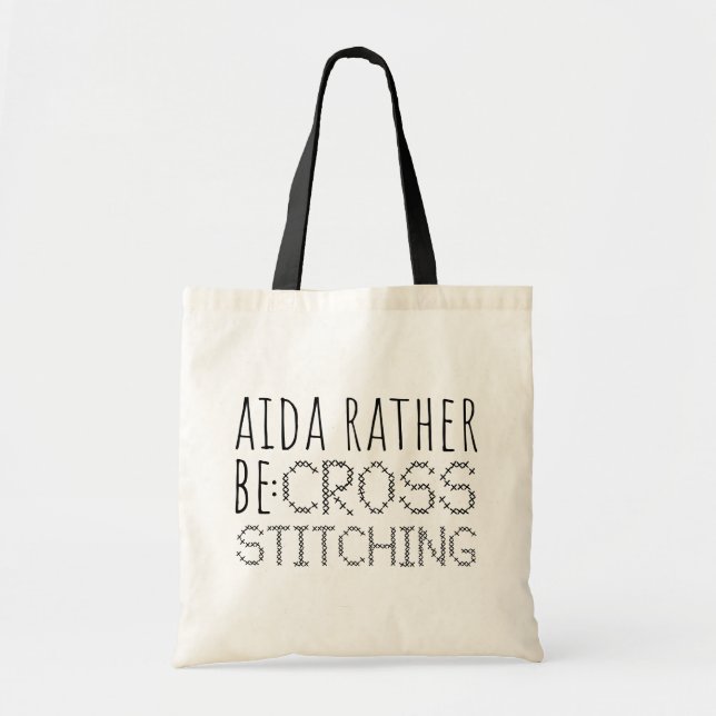 Aida Rather Be Cross Stitching Fun Tote Bag (Front)