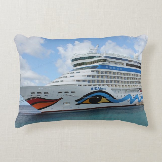 AIDAluna cruise ship anchered off Grenada island Accent Pillow (Front)