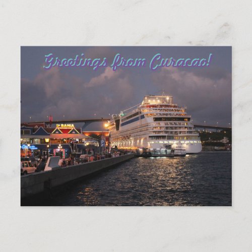 AIDAluna Cruise Ship docking at Willemstad Curacao Postcard
