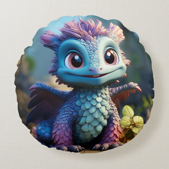 Aiden, a Whimsical Dragon Apron Round Pillow (Front)