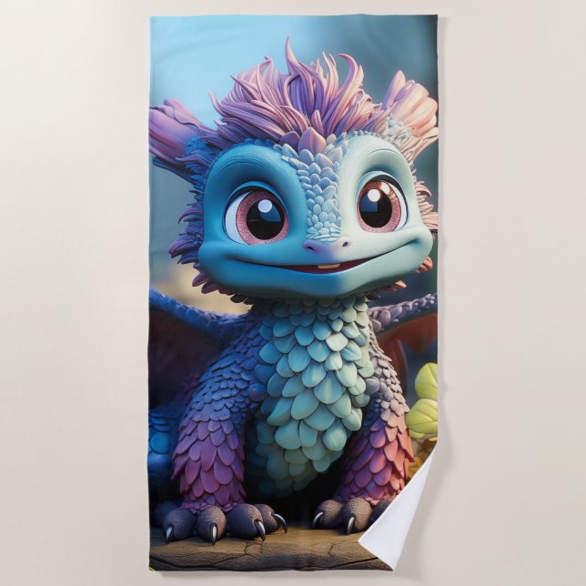 Aiden, a Whimsical Dragon  Beach Towel (Front)