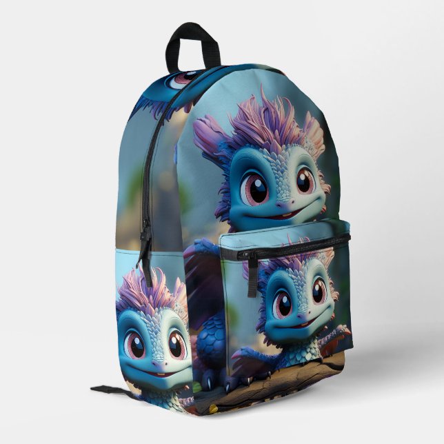 Aiden, a Whimsical Dragon Printed Backpack (Back Corner Left)