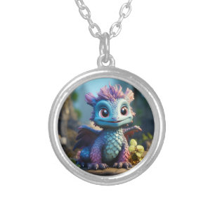 Aiden, a Whimsical Dragon Silver Plated Necklace