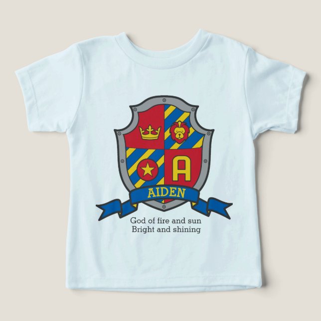 Aiden boys name & meaning knights shield toddler t-shirt (Design Front)