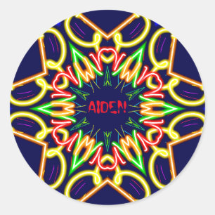 AIDEN ~Fluoro Alien Pattern ~ Personalized Classic Round Sticker