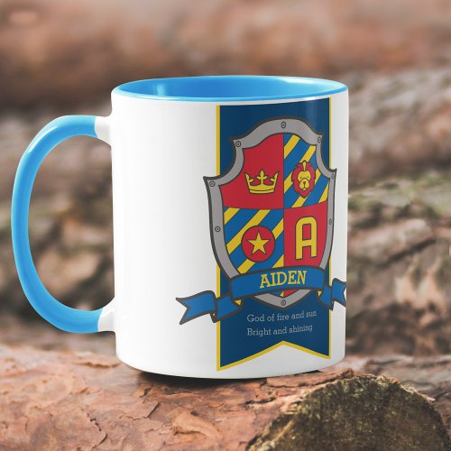 Aiden knight shield red blue name meaning A mug