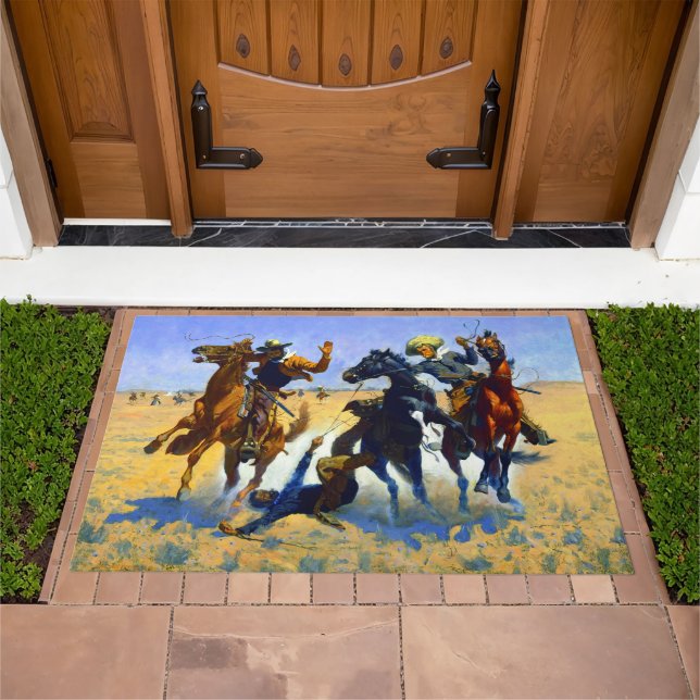Aiding a Comrade Frederic Remington 1890 Ranch Doormat (Outdoor)