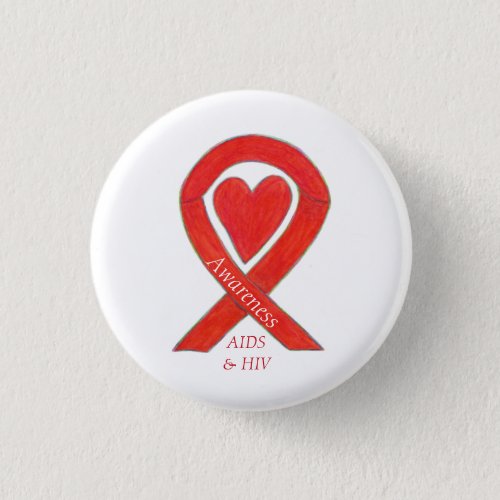AIDS and HIV Awareness Heart Ribbon Customized Pin