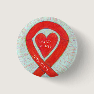 AIDS and HIV Awareness Heart Ribbon Customized Pin