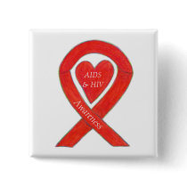 AIDS and HIV Awareness Heart Ribbon Customized Pin