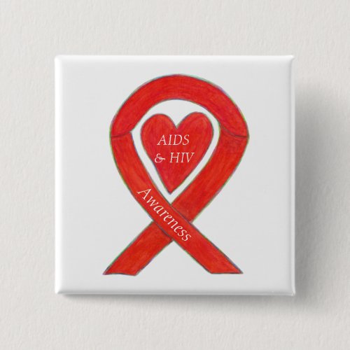 AIDS and HIV Awareness Heart Ribbon Customized Pin