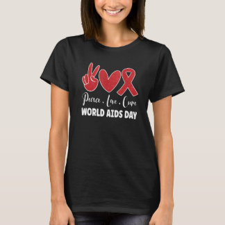 Aids Awareness   Hiv Aids Awareness Peace Love Cur T-Shirt