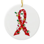 AIDS Christmas Lights Ribbon Ceramic Ornament