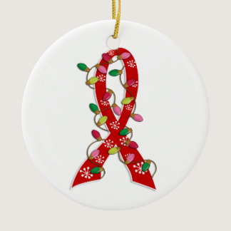 AIDS Christmas Lights Ribbon Ceramic Ornament