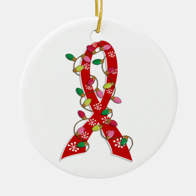 AIDS Christmas Lights Ribbon Ceramic Ornament (Front)