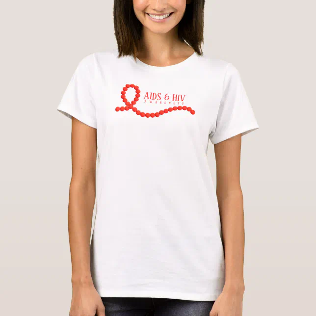AIDS & HIV Awareness Red Ribbon Beads T-Shirt | Zazzle
