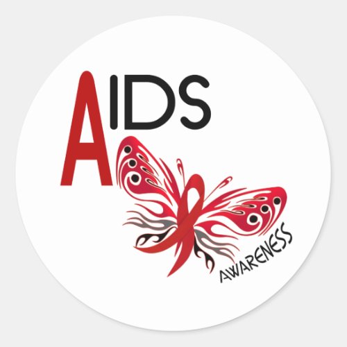 AIDS  HIV Butterfly 3 Awareness Classic Round Sticker