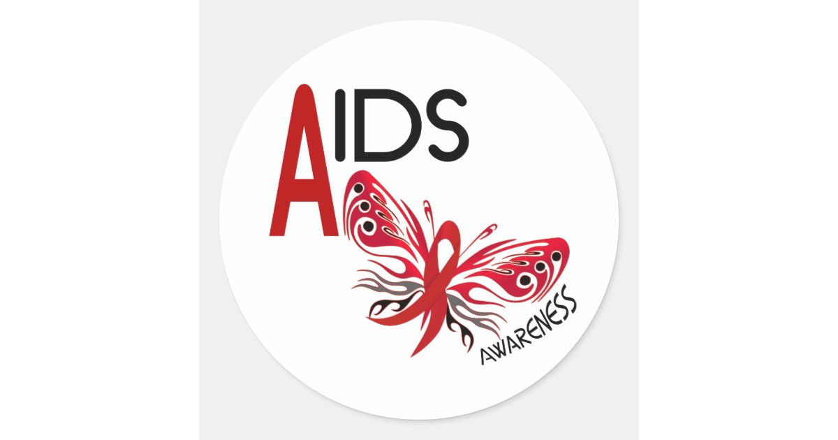 AIDS / HIV Butterfly 3 Awareness Classic Round Sticker | Zazzle