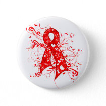 AIDS HIV Floral Swirls Ribbon Pinback Button