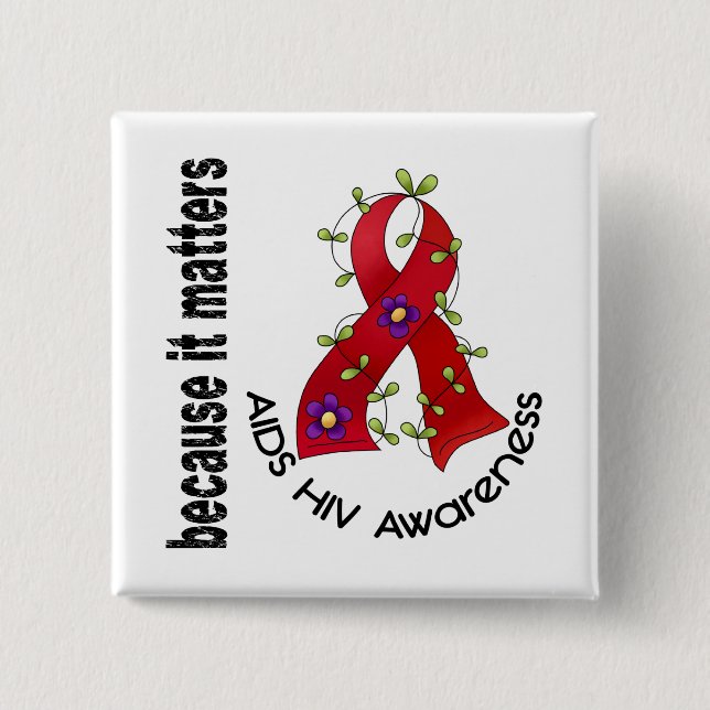 AIDS HIV Flower Ribbon 3 Button (Front)