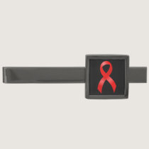 AIDS & HIV | Heart Disease & Stroke - Red Ribbon Gunmetal Finish Tie Bar